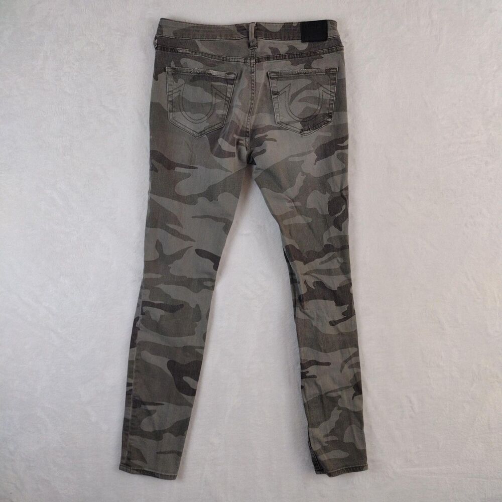 True Religion Halle Mid Rise Super Skinny Jeans Grey Camo Distressed Womens 27‎